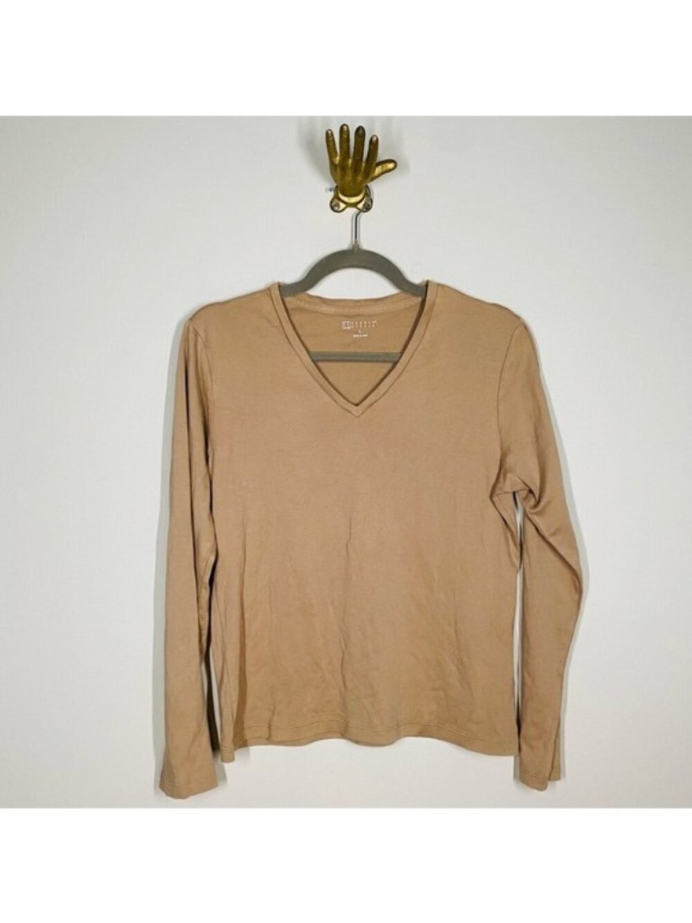 Vintage Carole Little Camel Long Sleeve Top size Large